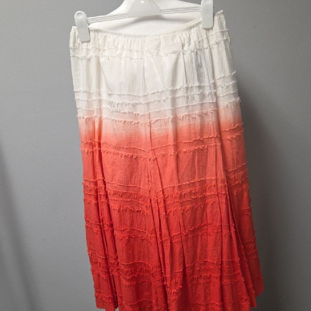 Ruby Rd. White and Red Ombre Maxi A-Line Skirt